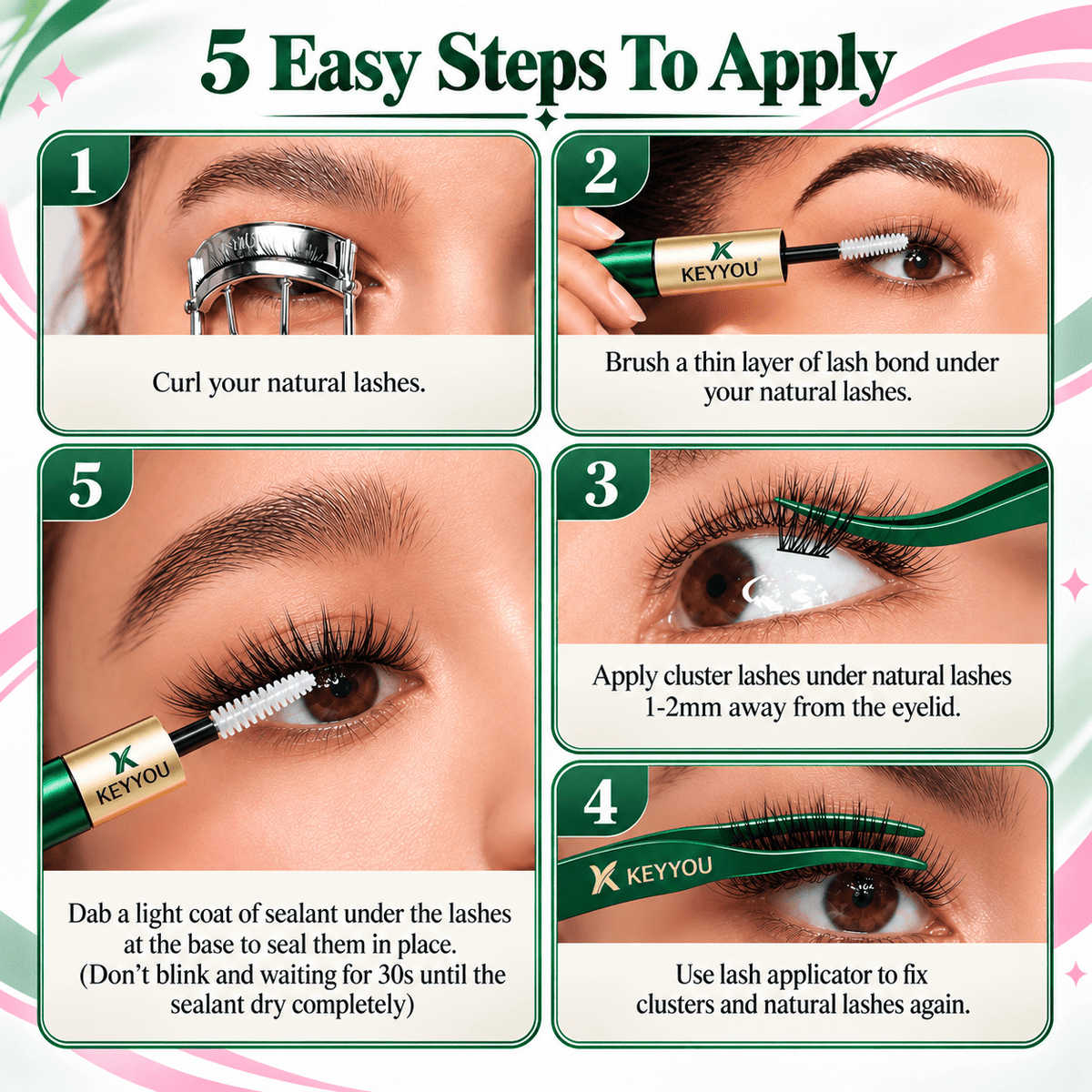 Applying DIY lash clusters beneath the natural lashes with lash tweezers